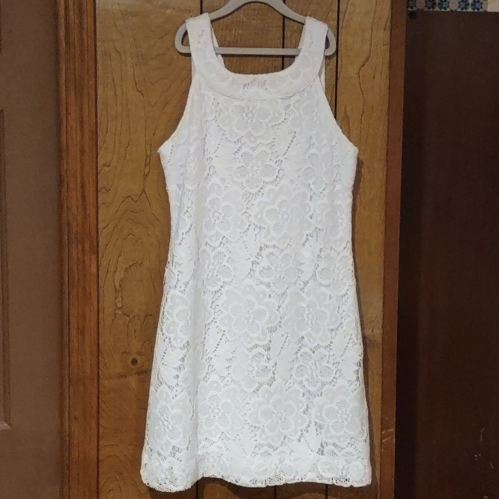 TeezeMe White Crochet Lace overlay Dress